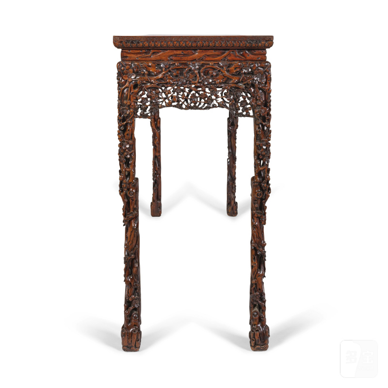 清 十九世紀 紅木雕梅紋長方桌 | GRANDE TABLE EN HONGMU SCULPTÉ À DÉCOR DE FLEURS DE PRUNIERS - 图11